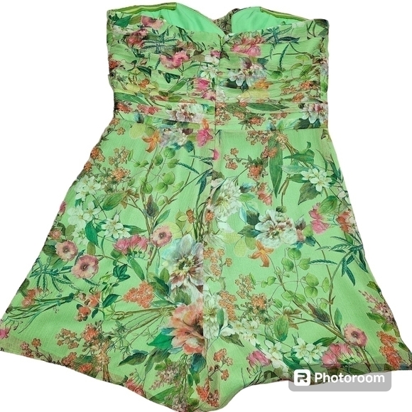Jay Godfrey Lydia Chiffon Ruched Floral Strapless Romper Playsuit in 6 - Picture 8 of 9